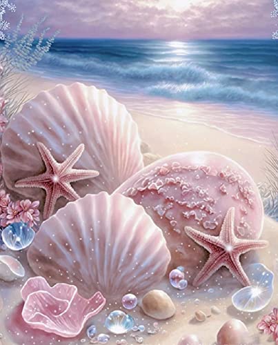 Wingkin zählte Kreuzstich Stickpackungen verträumter strand rosa muscheln 11CT Cross Stitch Stamped Starter Kit DIY Anfänger Erwachsene Embroidery Kunst Handwerk Handarbeit Kits（40 * 50cm） von Wingkin