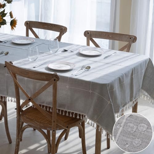 Winknowl Rustikale Tischdecke, Baumwoll-Leinen-Stoff, knitterfrei, waschbar, rechteckig, Tischdecke, Dekoration für Küche, Esszimmer, Party für 6–8 Sitzplätze, graues Karomuster, 140 x 213 cm Winknowl Rustikale Tischdecke, Baumwoll-Leinen-Stoff, knitterfrei, waschbar, rechteckig, Tischdecke, Dekoration für Küche, Esszimmer, Party für 6–8 Sitzplätze, graues Karomuster, 140 x 213 cm von Winknowl