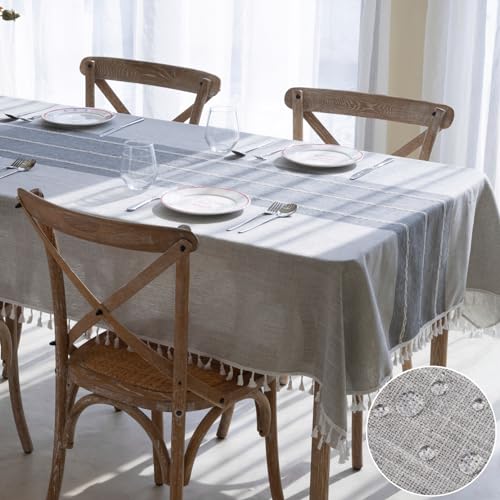 Winknowl Rustikale Tischdecke, Baumwoll-Leinen-Stoff, knitterfrei, waschbar, rechteckig, Tischdecke, Dekoration für Küche, Esszimmer, Party für 8–10 Sitzplätze, helle Crey-Linien, 140 x 253 cm Winknowl Rustikale Tischdecke, Baumwoll-Leinen-Stoff, knitterfrei, waschbar, rechteckig, Tischdecke, Dekoration für Küche, Esszimmer, Party für 8–10 Sitzplätze, helle Crey-Linien, 140 x 253 cm von Winknowl