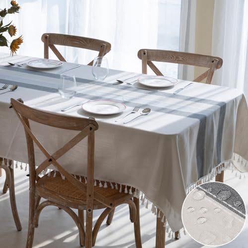 Winknowl Rustikale Tischdecke, Baumwoll-Leinenstoff, knitterfrei, waschbar, rechteckig, Tischdecke, Dekoration für Küche, Esszimmer, Party für 10–12 Sitze, mehrfarbig gestreift, 140 x 308 cm Winknowl Rustikale Tischdecke, Baumwoll-Leinenstoff, knitterfrei, waschbar, rechteckig, Tischdecke, Dekoration für Küche, Esszimmer, Party für 10–12 Sitze, mehrfarbig gestreift, 140 x 308 cm von Winknowl
