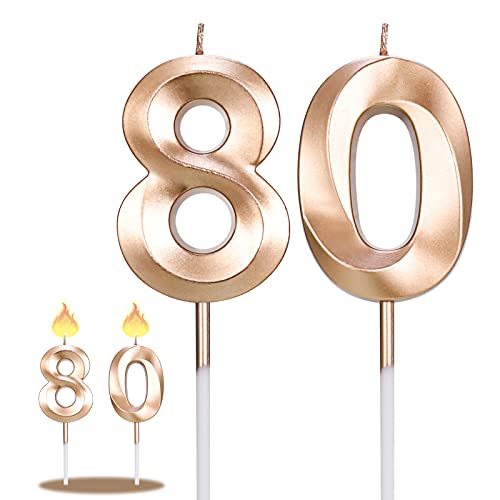 Winkwinky 80.Geburtstag Zahlen Kerzen, Gold Geburtstagskerzen Ziffer Kerzen Cake Kuchen Topper Dekoration Tortenaufsätze für Hochzeit Party Jahrestag Partyzubehör von Winkwinky