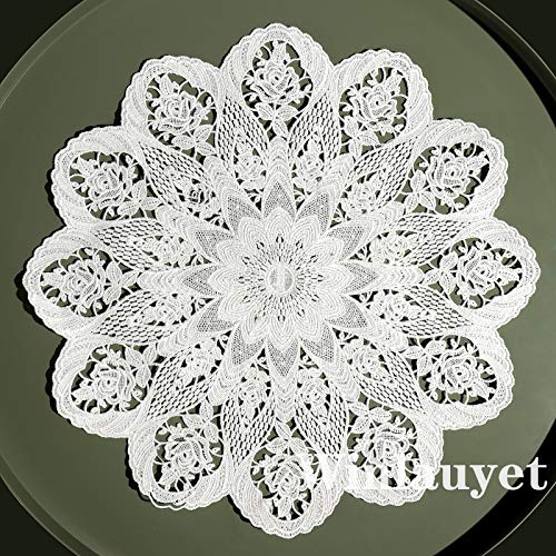 Winlauyet 30cm/55cm Rosentraum Plauener Tischdecke Stickereien Luftspitzen Spitze Becher Deckchen (30 x 30 cm) von Winlauyet