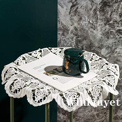 Winlauyet 30cm/55cm Rosentraum Plauener Tischdecke Stickereien Luftspitzen Spitze Becher Deckchen (55 x 55 cm) von Winlauyet