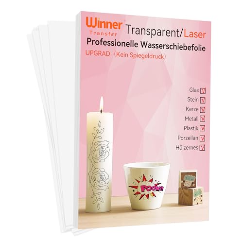 WinnerTransfer A4X10, Laser Wasserschiebefolie(TRANSPARENT),Kerzentattoos, water slide paper - Wasser Transferfolie, für Spielzeugmodelle,Tassen,Keramik, Glas, Kunststoff(D-WT-8-10-Neu) von WinnerTransfer