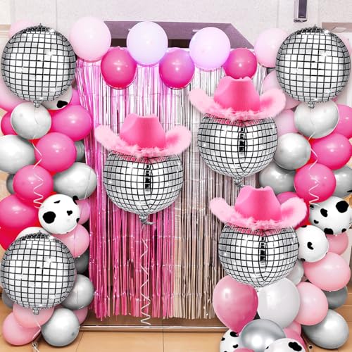 WinnerWhy 6 Set Disco Cowgirl Party Dekorationen Disco Ball Cowgirl Hut Hängende Ornament 4D Disco Ball Luftballons Feder Cowgirl Hut für DIY Retro Disco Western Cowgirl Bachelorette Geburtstag Party von WinnerWhy
