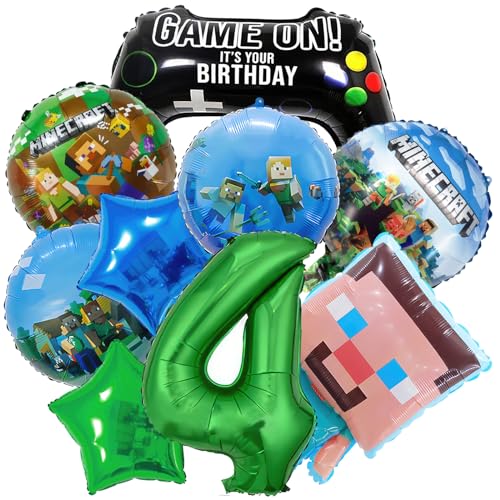 Geburtstagsparty-Dekorationen, 4 Jahre alt Happy Birthday Luftballons Folienballons für Junge Mädchen Geburtstag Cartoon Gaming Thema Party Supplies Dekoration (4 von Winric