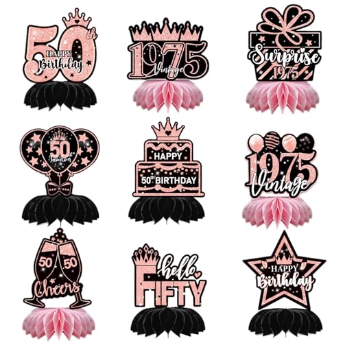 Winsegom Tischaufsatz zum 50. Geburtstag, rosa-gold, 9 Stück, Waben-Mittelstücke, Tischdekoration zum 50. Geburtstag, Dekoration für Männer und Frauen, 1975, Vintage-Party, Geburtstag, Tischaufsätze Winsegom Tischaufsatz zum 50. Geburtstag, rosa-gold, 9 Stück, Waben-Mittelstücke, Tischdekoration zum 50. Geburtstag, Dekoration für Männer und Frauen, 1975, Vintage-Party, Geburtstag, Tischaufsätze von Winsegom