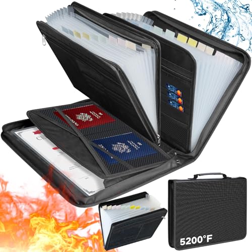 Feuerfester Akkordeon-Aktenordner mit 26 Fächern, erweiterbarer Aktenordner, tragbarer Organizer für wichtige Dokumente (Version 2024) mit Taschen, A4-Papier, Rechnung für Zuhause von Winsing