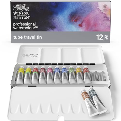 Winsor & Newton 0190552 Professional Aquarellfarbe, lebendige Wasserfarben in Künstlerqualität, hohe Farbbrillanz & Leuchtkraft, lichtecht, Archivqualität -Metall-Aquarellkasten 12 Farben in 5ml Tuben von Winsor & Newton