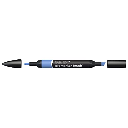 Winsor & Newton 0204198 BrushMarker (Für Zeichnungen, Kalligraphie, Design und Layouts, streifenfreies Zeichnen mit Keil und Pinselspitze) chinablau von Winsor & Newton