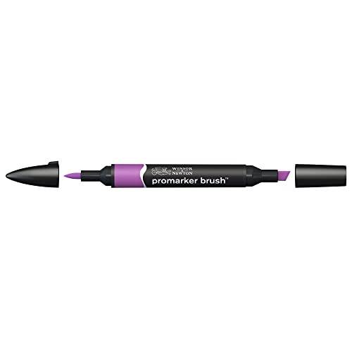 Winsor & Newton 0204542 BrushMarker (Für Zeichnungen, Kalligraphie, Design und Layouts, streifenfreies Zeichnen mit Keil und Pinselspitze) purpur von Winsor & Newton