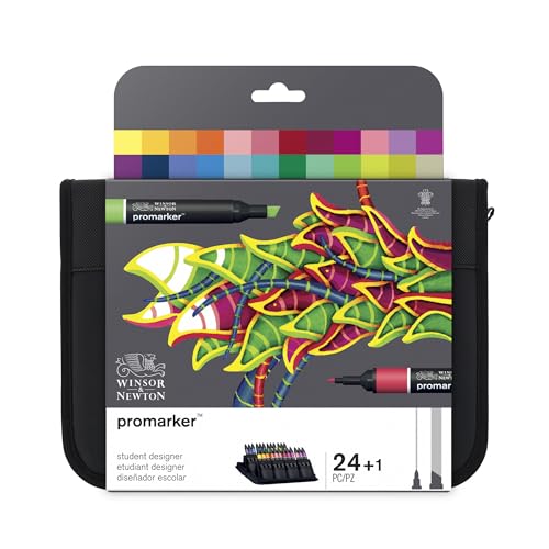 Winsor & Newton 0290030 ProMarker 24er Set – Layoutmarker mit 2 Spitzen (fein & breit), professionelle Marker für Zeichnungen, Design, Layouts, brillante Farben im praktischen Wallet von Winsor & Newton