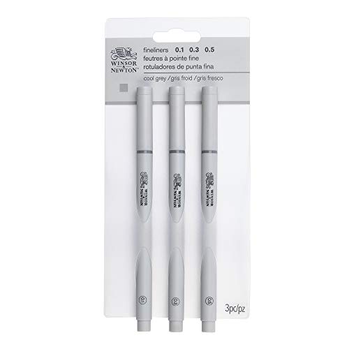 Winsor & Newton 0290108​ Fineliner, Pigment Liner für exakte Linien und Outlines, hohe Qualität, Pigmenttinte, dokumentenecht, lichtbeständig Linenbreite, im Set 3 Stück in Grau von Winsor & Newton