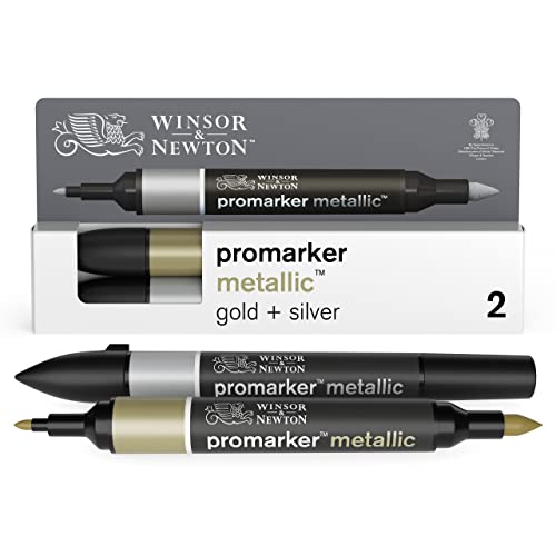 Winsor & Newton 0290150 Metallic Marker, Professioneller Layoutmarker - 2 Spitzen, fein und breit für Zeichnungen, Design und Layouts - 2er Set in Gold & Silber von Winsor & Newton