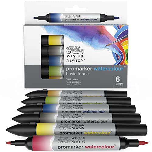 Winsor & Newton 0290164 ProMarker Aquarellmarker - 2 Spitzen, Pinsel- und feiner Spitze, lichtecht, hochpigmentierte Aquarellfarben für Kalligrafie, Zeichnungen, 6 Farben Set Grundfarben Winsor & Newton 0290164 ProMarker Aquarellmarker - 2 Spitzen, Pinsel- und feiner Spitze, lichtecht, hochpigmentierte Aquarellfarben für Kalligrafie, Zeichnungen, 6 Farben Set Grundfarben von Winsor & Newton