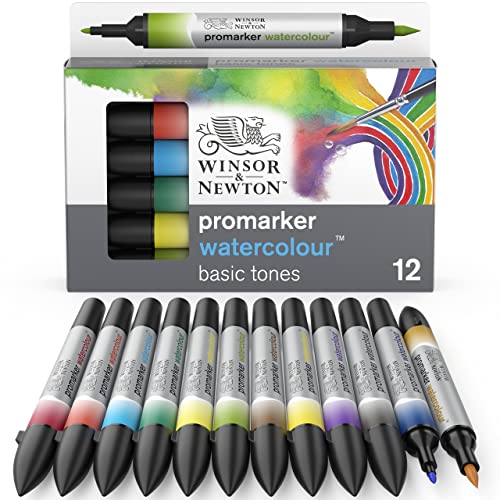 Winsor & Newton 0290165 ProMarker Aquarellmarker - 2 Spitzen, Pinsel- und feiner Spitze, lichtecht, hochpigmentierte Aquarellfarben für Kalligrafie, Zeichnungen, 12 Farben Set Grundfarben Winsor & Newton 0290165 ProMarker Aquarellmarker - 2 Spitzen, Pinsel- und feiner Spitze, lichtecht, hochpigmentierte Aquarellfarben für Kalligrafie, Zeichnungen, 12 Farben Set Grundfarben von Winsor & Newton