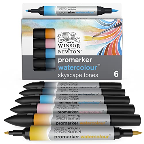 Winsor & Newton 0290168 ProMarker Aquarellmarker - 2 Spitzen, Pinsel- und feiner Spitze, lichtecht, hochpigmentierte Aquarellfarben im Marker für Kalligrafie, Zeichnungen, 6 Farben Set Himmelstöne Winsor & Newton 0290168 ProMarker Aquarellmarker - 2 Spitzen, Pinsel- und feiner Spitze, lichtecht, hochpigmentierte Aquarellfarben im Marker für Kalligrafie, Zeichnungen, 6 Farben Set Himmelstöne von Winsor & Newton