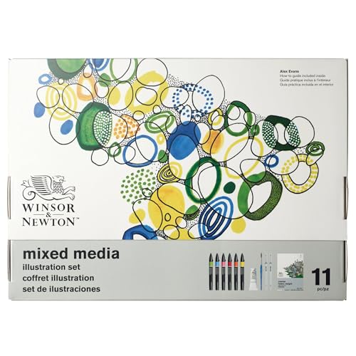 Winsor & Newton 0290180 Promarker Mixed Media Set - Illustration - kuratierte Sets von Künstlern mit folgendem Inhalt: 6 Promarker, 2 Fineliner, Gouache, Pinsel & Markerblock von Winsor & Newton