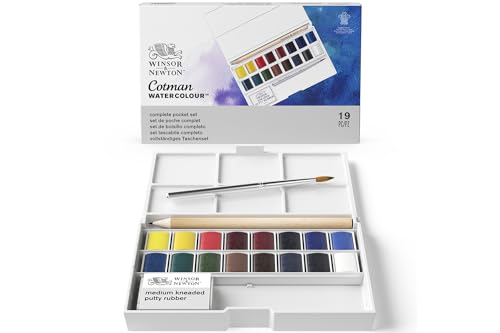 Winsor & Newton 0390060 Cotman Aquarellfarben Taschenset 16 Farben, lebendige Wasserfarben mit hoher Lichtechtheit, große Farbauswahl, Alterungsbeständig - 16 halbe Näpfe, Mischpalette, Pinsel Winsor & Newton 0390060 Cotman Aquarellfarben Taschenset 16 Farben, lebendige Wasserfarben mit hoher Lichtechtheit, große Farbauswahl, Alterungsbeständig - 16 halbe Näpfe, Mischpalette, Pinsel von Winsor & Newton
