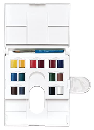 Winsor & Newton 0390083 Cotman Compact Aquarellfarben Set, lebendige Wasserfarben mit hoher Lichtechtheit, große Farbauswahl, Alterungsbeständig - 14 Farben in 1/2 Näpfen, Mischpalette von Winsor & Newton