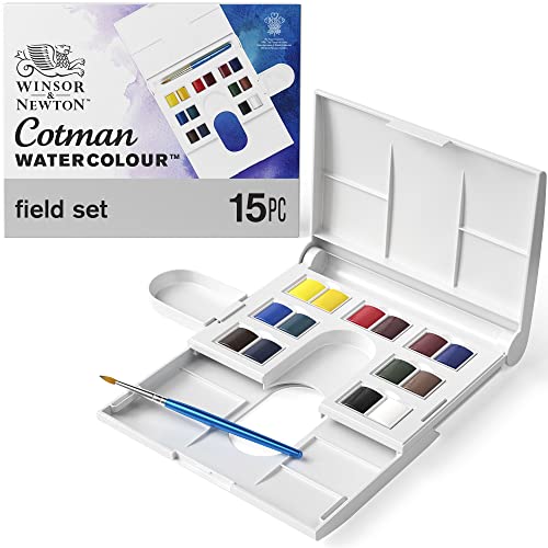 Winsor & Newton 0390083 Cotman Compact Aquarellfarben Set, lebendige Wasserfarben mit hoher Lichtechtheit, große Farbauswahl, Alterungsbeständig - 14 Farben in 1/2 Näpfen, Mischpalette von Winsor & Newton