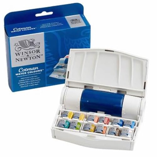 Winsor & Newton 0390374 Cotman Field Plus Set Aquarellfarben Set, lebendige Wasserfarben mit hoher Lichtechtheit, große Farbauswahl, Alterungsbeständig - 12 Farben in 1/2 Näpfen, Pinsel, Mischpalette von Winsor & Newton