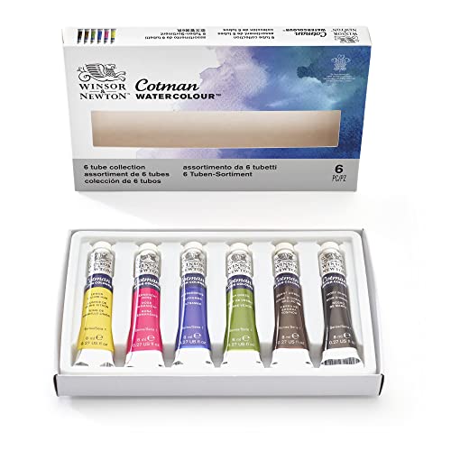 Winsor & Newton 0390635 Cotman Aquarellfarben Set, lebendige Wasserfarben mit hoher Lichtechtheit, große Farbauswahl, Alterungsbeständig - 6 Farben in 8ml Tuben von Winsor & Newton