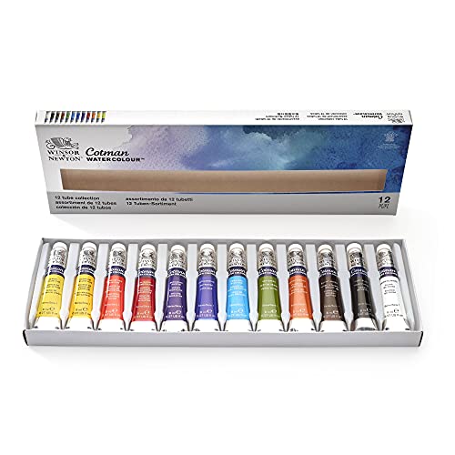 Winsor & Newton 0390636 Cotman Aquarellfarben Set, lebendige Wasserfarben mit hoher Lichtechtheit, große Farbauswahl, Alterungsbeständig - 12 Farben in 8ml Tuben von Winsor & Newton