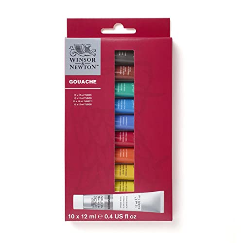 Winsor & Newton 0890001 Gouache Einsteigerset, lebendige matte Gouachefarben in 12ml Tuben - 10 Farben von Winsor & Newton