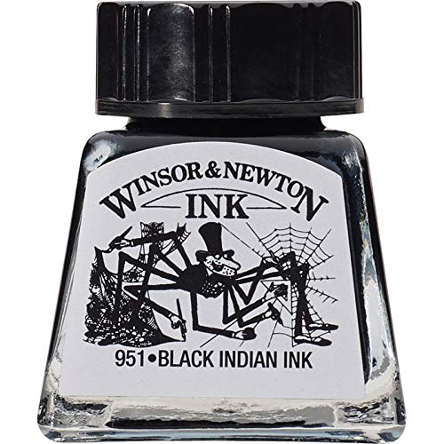 Winsor & Newton 1005030 Drawing Inks - Zeichentusche für Kalligraphen, Illustratoren, Grafikern, Künstler - wasserbeständige Farben, herrvorragender Transparenz, 14ml Flasche - Schwarz (Indisch) von Winsor & Newton