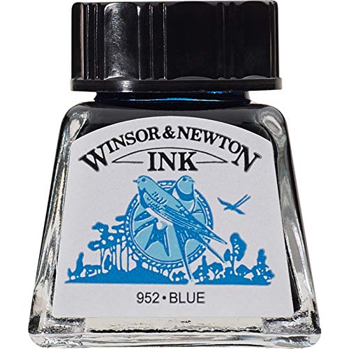 Winsor & Newton 1005032 Drawing Inks - Zeichentusche für Kalligraphen, Illustratoren, Grafikern, Künstler - wasserbeständige Farben, herrvorragender Transparenz, 14ml Flasche - Blau von Winsor & Newton