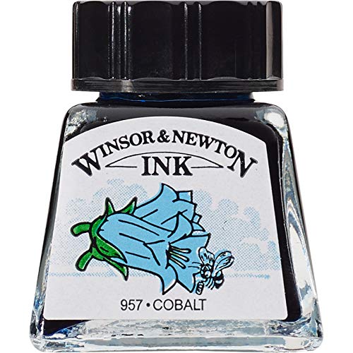 Winsor & Newton 1005176 Drawing Inks - Zeichentusche für Kalligraphen, Illustratoren, Grafikern, Künstler - wasserbeständige Farben, herrvorragender Transparenz, 14ml Flasche - Kobalt von Winsor & Newton