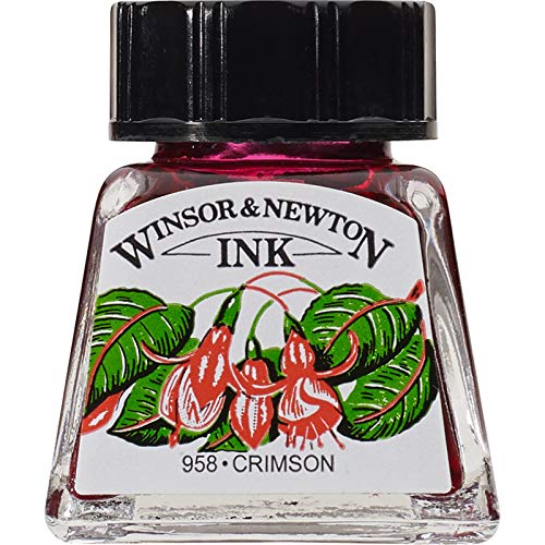 Winsor & Newton 1005203 Drawing Inks - Zeichentusche für Kalligraphen, Illustratoren, Grafikern, Künstler - wasserbeständige Farben, herrvorragender Transparenz, 14ml Flasche - Karmesin von Winsor & Newton