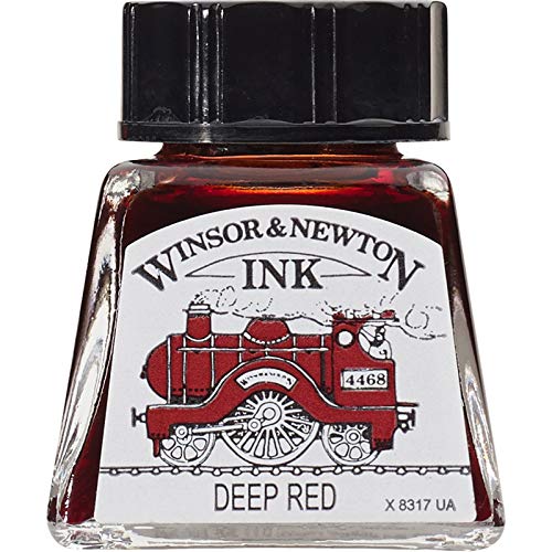 Winsor & Newton 1005227 Drawing Inks - Zeichentusche für Kalligraphen, Illustratoren, Grafikern, Künstler - wasserbeständige Farben, herrvorragender Transparenz, 14ml Flasche - Tiefrot von Winsor & Newton