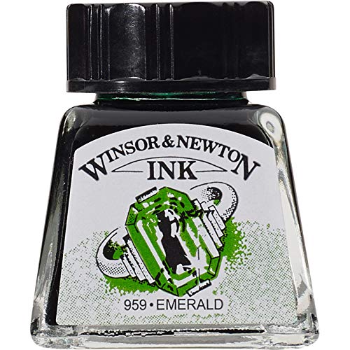 Winsor & Newton 1005235 Drawing Inks - Zeichentusche für Kalligraphen, Illustratoren, Grafikern, Künstler - wasserbeständige Farben, herrvorragender Transparenz, 14ml Flasche - Smaragd von Winsor & Newton