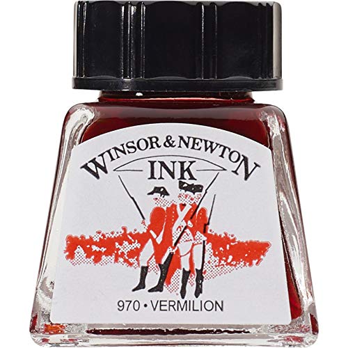 Winsor & Newton 1005680 Drawing Inks - Zeichentusche für Kalligraphen, Illustratoren, Grafikern, Künstler - wasserbeständige Farben, herrvorragender Transparenz, 14ml Flasche - Zinnober von Winsor & Newton