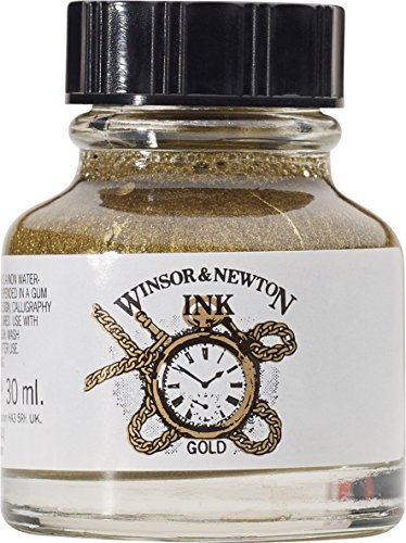 Winsor & Newton 1010283 Drawing Inks - Zeichentusche für Kalligraphen, Illustratoren, Grafikern, Künstler - wasserbeständige Farben, herrvorragender Transparenz, 30ml Flasche - Gold von Winsor & Newton