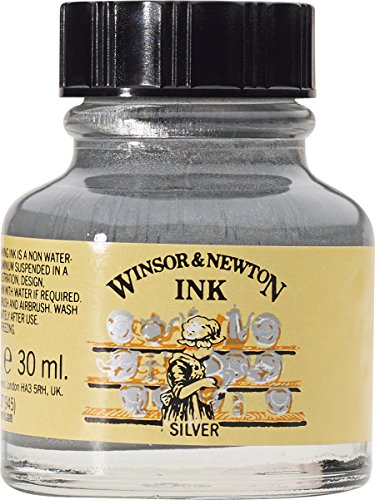 Winsor & Newton 1010617 Drawing Inks - Zeichentusche für Kalligraphen, Illustratoren, Grafikern, Künstler - wasserbeständige Farben, herrvorragender Transparenz, 30ml Flasche - Silber von Winsor & Newton