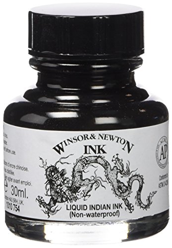 Winsor & Newton 1010754 Drawing Inks - Zeichentusche für Kalligraphen, Illustratoren, Grafikern, Künstler - wasserbeständige Farben, herrvorragender Transparenz, 30ml Flasche - Liquid Indian Ink von Winsor & Newton