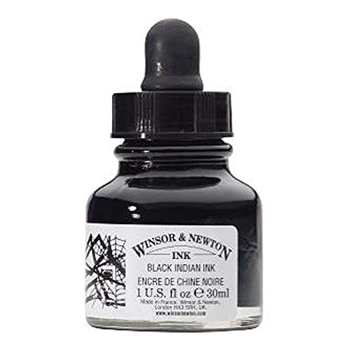 Winsor & Newton 1011030 Drawing Inks - Zeichentusche für Kalligraphen, Illustratoren, Grafikern, Künstler - wasserbeständige Farben, herrvorragender Transparenz, 30ml Flasche - Schwarz mit Pipette von Winsor & Newton