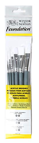 Winsor & Newton 5295007 Foundation Pinselsets, Acrylpinsel, 6er Set, Rundpinsel Nr. 3, 6 Flachpinsel Nr.10, 14 Filbert Nr. 3, 6 - kurzer Stiel, Pinsel für Acrylfarbe von Winsor & Newton