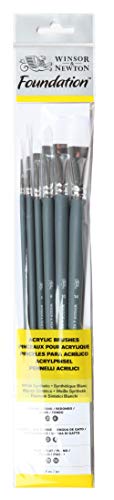 Winsor & Newton 5295008 Foundation Pinselsets, Acrylpinsel, 6er Set, Rundpinsel Nr. 3, 6 Flachpinsel Nr.10, 14 Filbert Nr. 3, 6 - langer Stiel, Pinsel für Acrylfarbe von Winsor & Newton