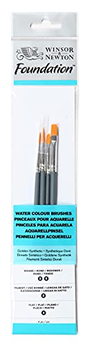 Winsor & Newton 5295014 Foundation Pinselsets, Aquarellpinsel, 4er Set, Rundpinsel Nr. 3, 5 Flachpinsel Nr.4 Filbert Nr. 2 - kurzer Stiel, Pinsel für Aquarellfarbe von Winsor & Newton