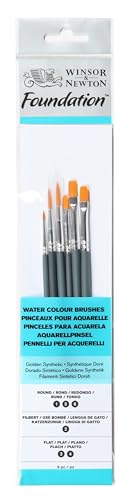 Winsor & Newton 5295016 Foundation Pinselsets, Aquarellpinsel, 6er Set, Runddpinsel Nr.1, 5, 6, Filbert Nr.2 - kurzer Stiel, Pinsel für Aquarellfarbe von Winsor & Newton