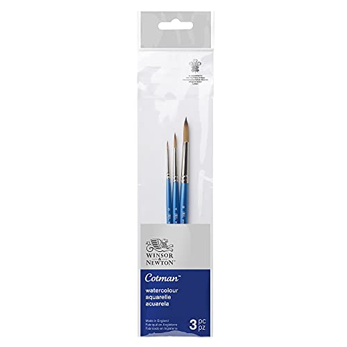 Winsor & Newton 5390607 Cotman Aquarell Synthetikhaar 3 Pinsel im Set mit exzellenter Sprungkraft, Farbtragekraft und Punktgenauigkeit -3 Rundpinsel Nr. 0, 4, 8 von Winsor & Newton