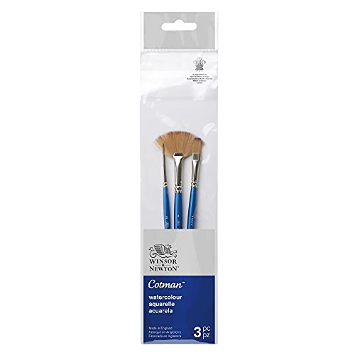 Winsor & Newton 5390608 Cotman Aquarell Synthetikhaar 3 Pinsel im Set mit exzellenter Sprungkraft, Farbtragekraft und Punktgenauigkeit -Rundpinsel Nr. 2, Fächerpinsel Nr. 4, Ein-Stich-Pinsel 6mm von Winsor & Newton