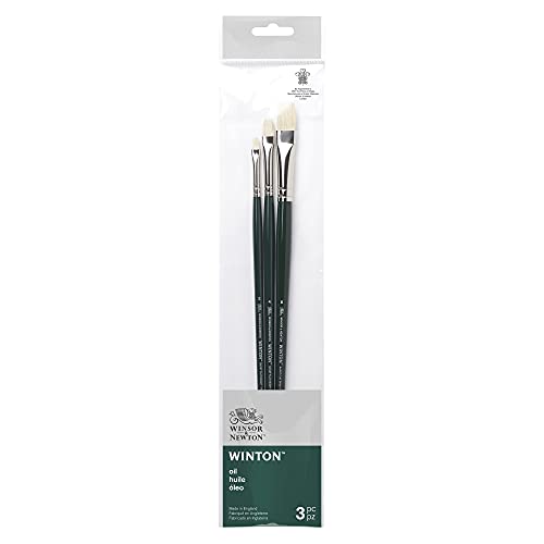 Winsor & Newton 5990608 Winton Pinsel Sets für Ölfarbe, Acrylfarbe und Alkydfarbe aus hochwertigen Schweineborsten -3 Flachpinsel Nr. 2, 4, 8 von Winsor & Newton