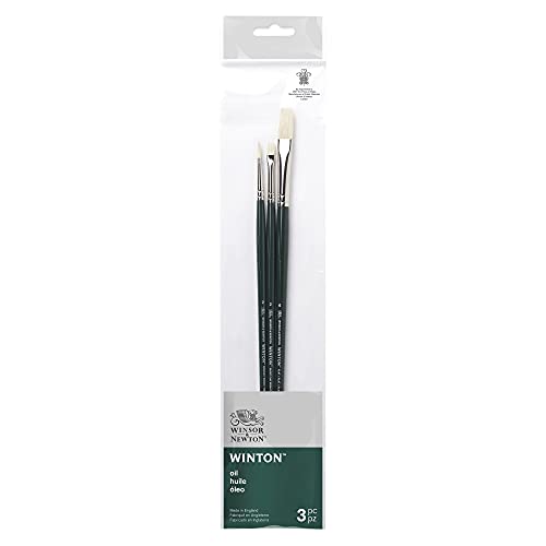 Winsor & Newton 5990609 Winton Pinsel Sets für Ölfarbe, Acrylfarbe und Alkydfarbe aus hochwertigen Schweineborsten -3 Pinselset - Rundpinsel Nr. 2, Flachpinsel kurz Nr. 2, Flachpinsel Nr. 6 von Winsor & Newton