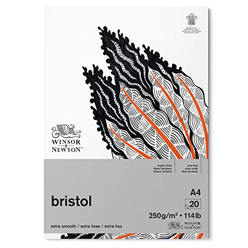 Winsor & Newton 6661545 Bristol Zeichenpapier im Block - 20 Blatt DIN A4, 250g/m², kopfgeleimt, strahlend weißes Papier für Zeichnungen mit technischen Stiften, Finelinern, Tusche, Markern, Airbrush von Winsor & Newton