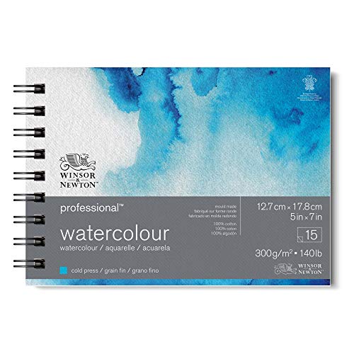 Winsor & Newton 6662578 Professional Aquarellpapier in Spiralbindung - 15 Blatt 12,7 x 17,8 cm, 300g/m², Feinkorn, helles natürliches weißes Papier in archivierbarer Qualität, gilbbeständig von Winsor & Newton